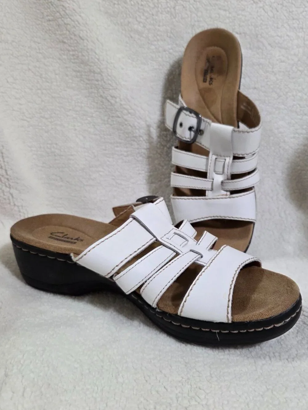 Clarks White Leather Sandals, 8